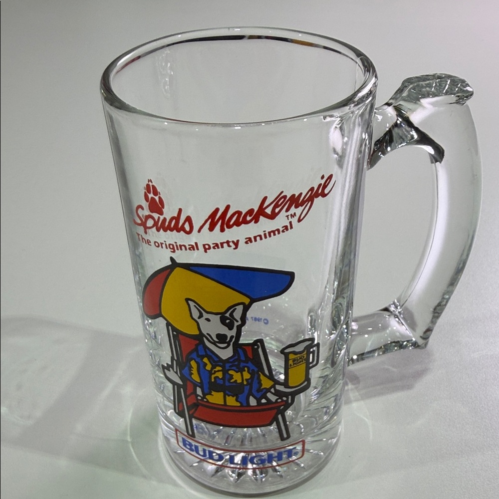 1987 Spuds MacKenzie Glass Beer Mug Bud Light